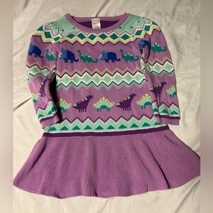 Gymboree Purple Dinosaur Fairisle Peplum Sweater Dress Turquoise Sz 3T Lavender